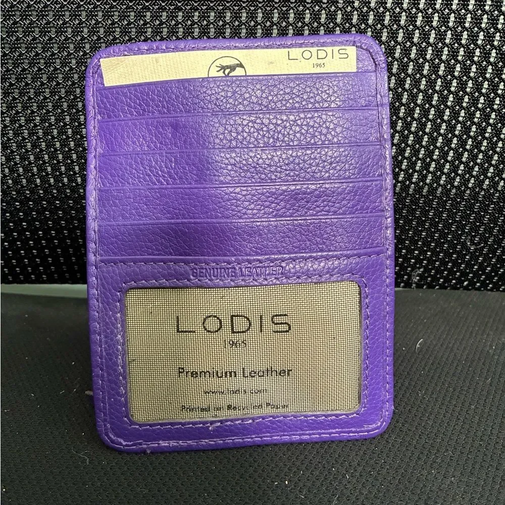 NWT Lodis 2-Piece Purple Leather Card Holder Chestnut Brown Slim Wallet